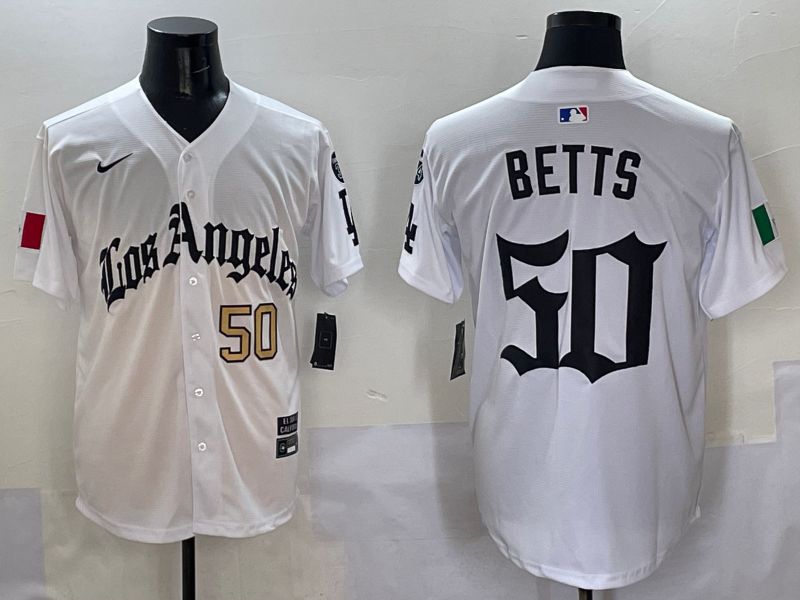 Men Los Angeles Dodgers #50 Betts White Five generations Joint Name 2025 Nike MLB Jersey style 4->los angeles dodgers->MLB Jersey